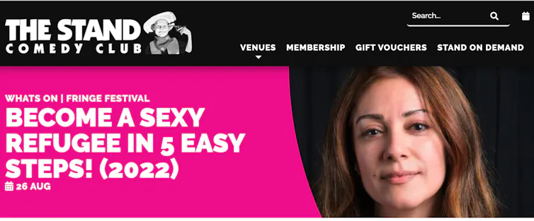 A listing for an Edinburgh Fringe show called Become A Sexy Refugee In 5 Easy Steps.