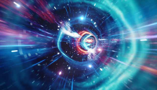 Blue and purple tunnel of light