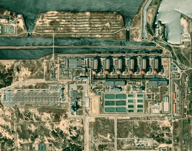 Satellite view of Zaporizhzhia nuclear power plant in southeastern Ukraine.
