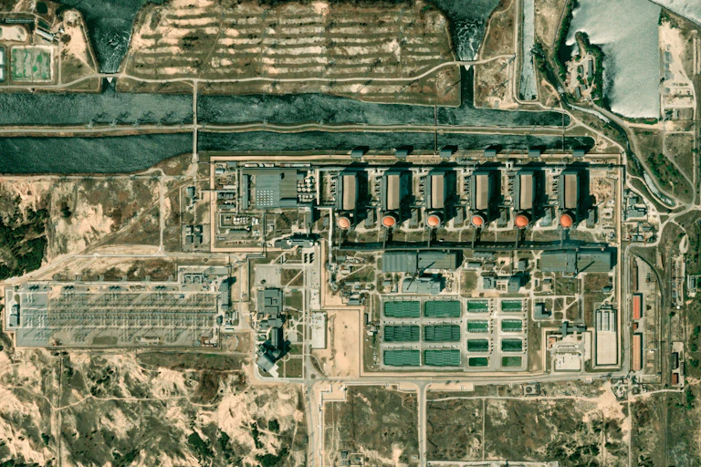 Satellite view of Zaporizhzhia nuclear power plant in southeastern Ukraine.