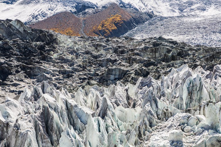 an ice-covered mountain range.
