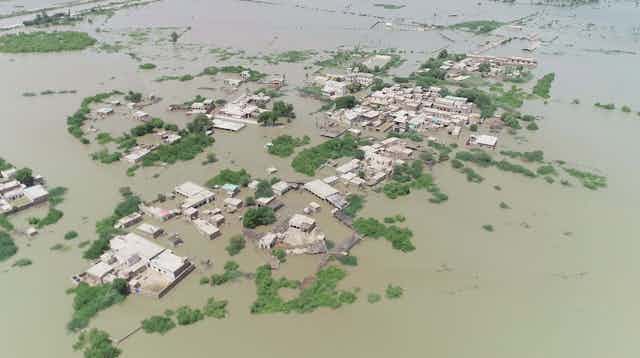 Large areas of Pakistan lie underwater after flooding.