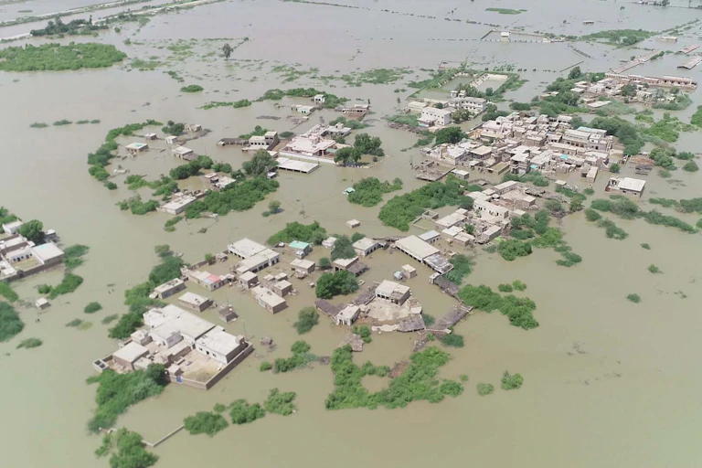 Large areas of Pakistan lie underwater after flooding.