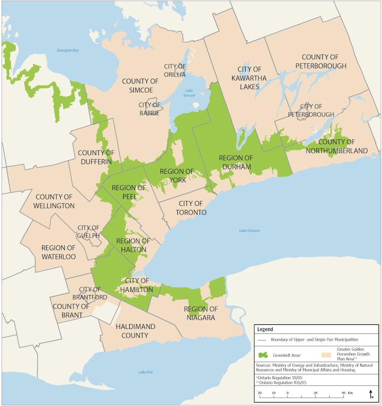 A map showing the Greater Golden Horseshoe Growth Plan Area in southern Ontario