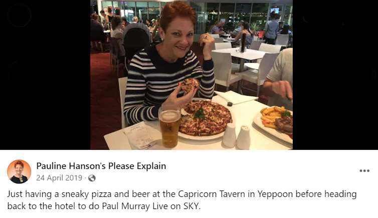 Pauline Hanson eating pizza