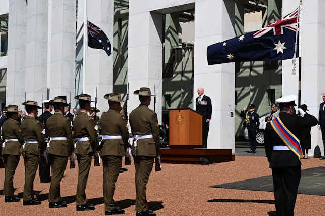 Governor-General David Hurley at Parliament House this morning