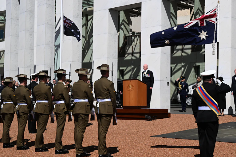 Governor-General David Hurley at Parliament House this morning