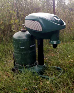 Un piège installé en plein air dans une zone herbeuse à surveiller