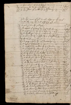 A scanned page from an old account book.