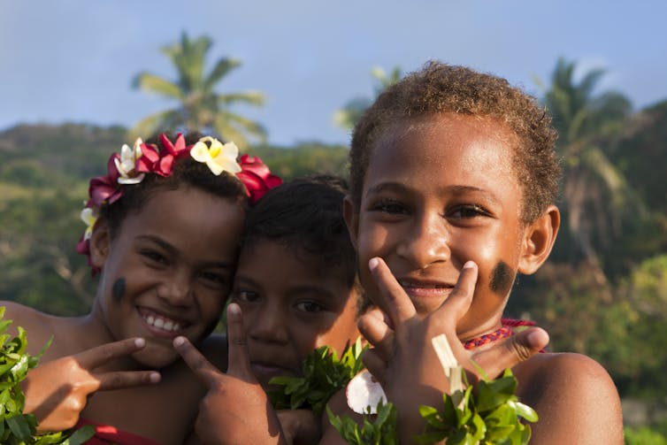 Fijian children in traditional dress.