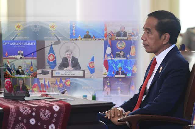 Indonesian President Joko Widodo attends 38th ASEAN Summit virtually in 2021.