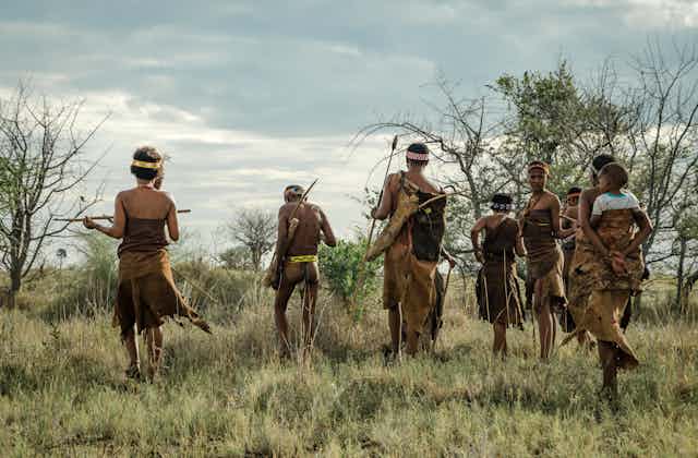 Image of a group of Basarwa  hunter gatherers.