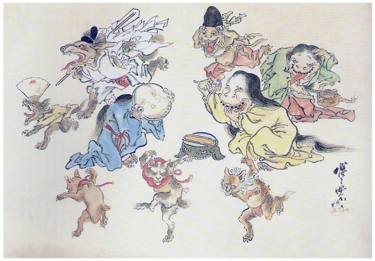 19th century Japanese drawing of various demon spirits.