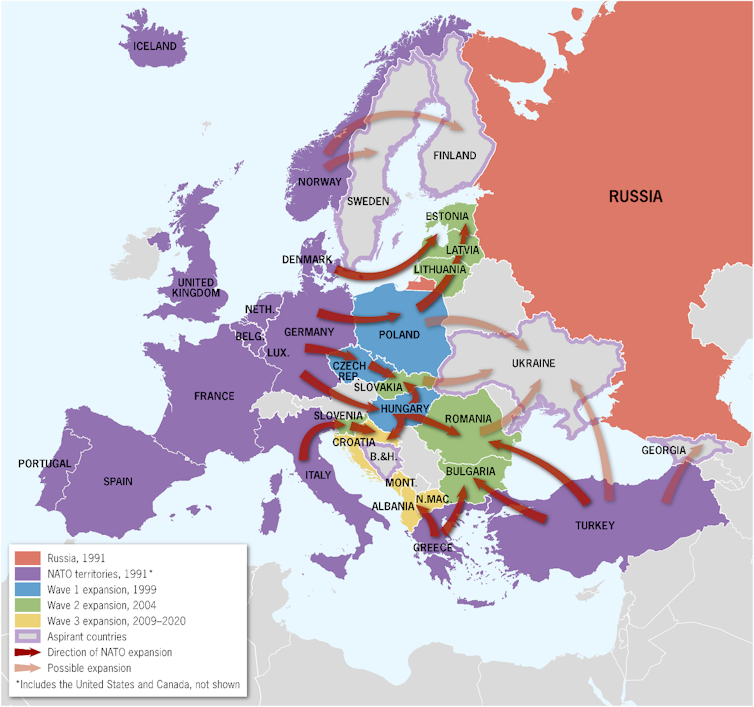 Map of Nato showing the dates various countries joined the alliance.