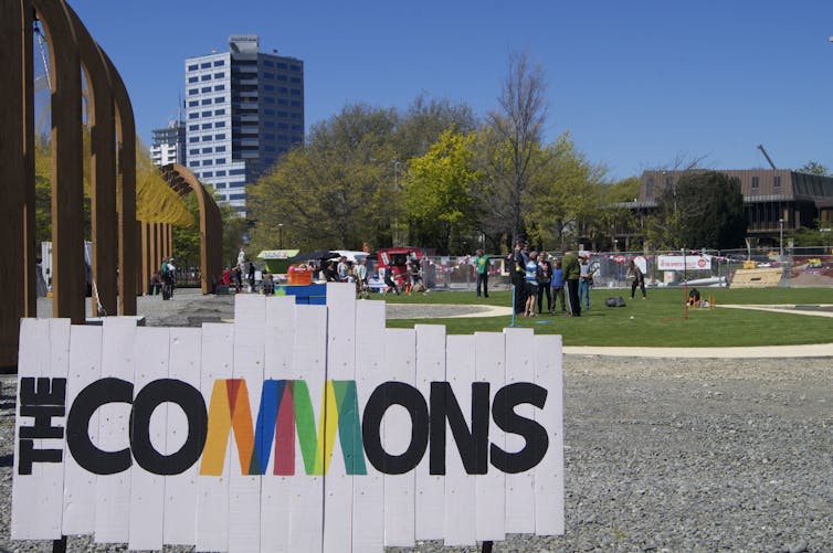 A sign saying the Commons in post-quake Christchurch.