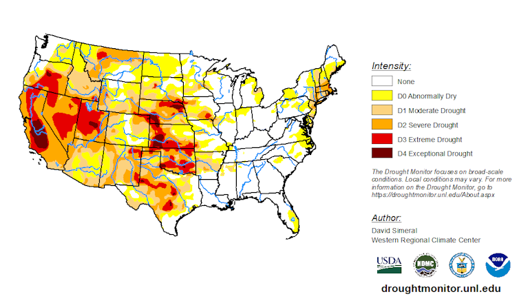 Map showing drought conditions across the continental U.S.