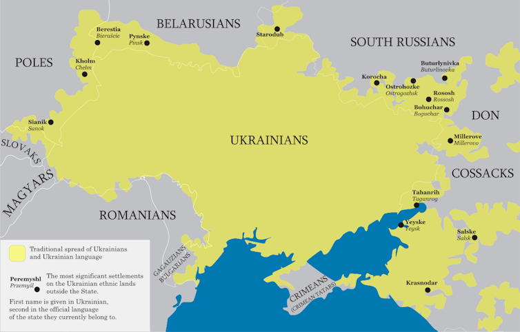 A map showing spread of Ukrainian