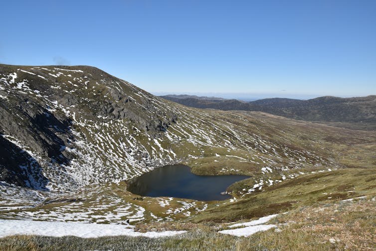 snowy mountain lake