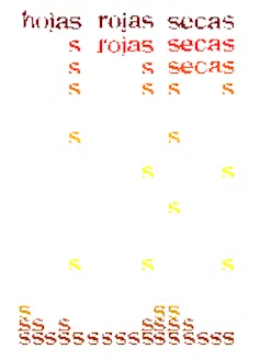 Las letras de las palabras 'hojas rojas secas' van cayendo como hojas secas de un árbol.