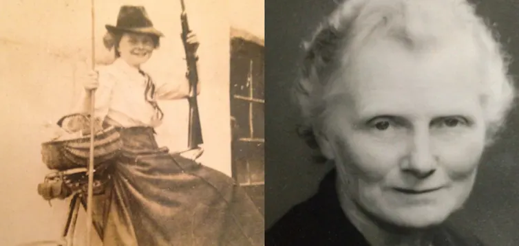 Side by side images of the same woman many years apart
