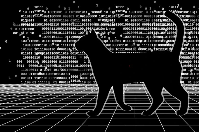 chat flouté devant des 0 et des 1
