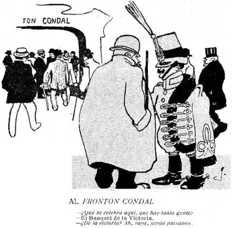Dos hombres hablan en una viñeta sarcástica.