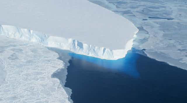A giant finger of ice extending into the ocean.