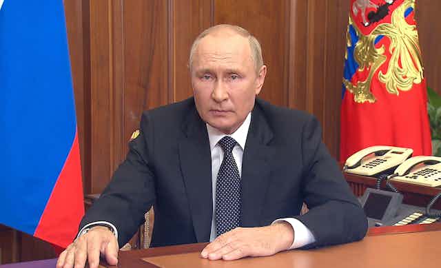 Vladimir Putin delivers an address to the Russian people, September 2022.
