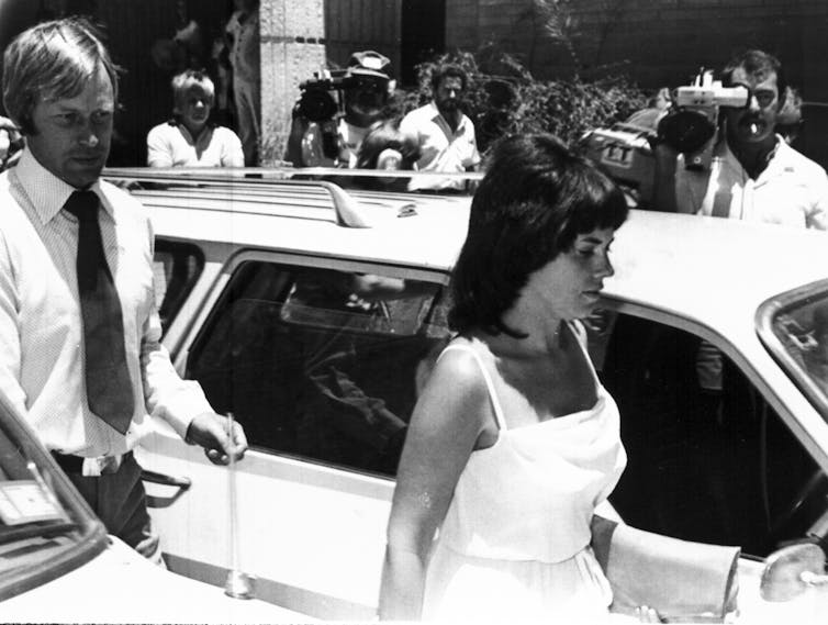 Michael and Lindy Chamberlain leave a courthouse in Alice Springs, Australia in 1982.
