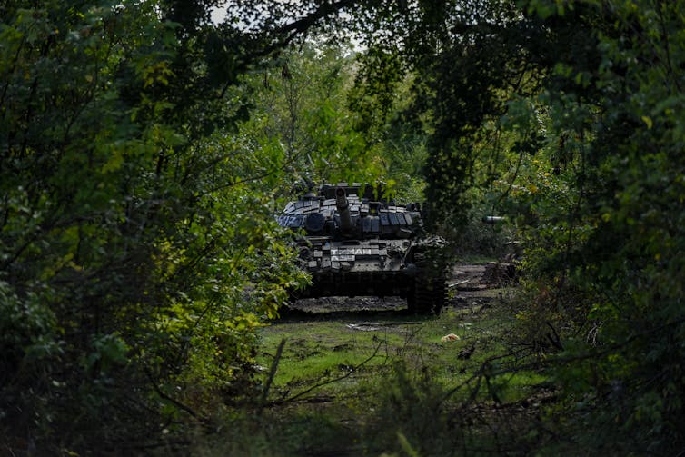 A damaged Russian tank in Izyum, Kharkiv region, Ukraine, 22 September 2022.