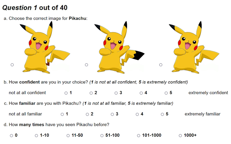 An example of a set of images shown from the study, with three versions of a yellow cartoon animal.