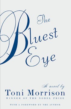 A book cover emblazoned with the words 'The Bluest Eye: A Novel by Toni Morrison'