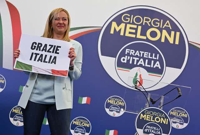 Giorgia Meloni at her party headquarters in Rome