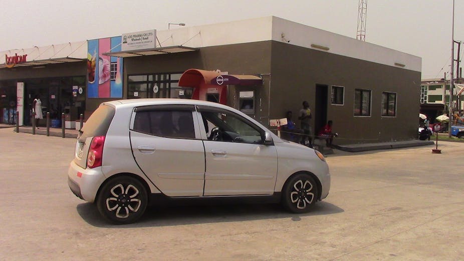 A hatchback car at a filling station in Ghana