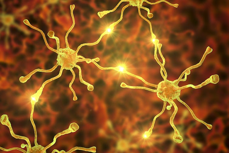 3D illustration of neuronal synapses