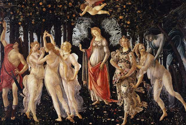 The Primavera by Boticelli shows an etherial figure flying above a pregnant woman