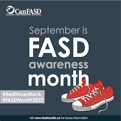 Graphic reading'September is FASD awareness month' with an illustration of red sneakers