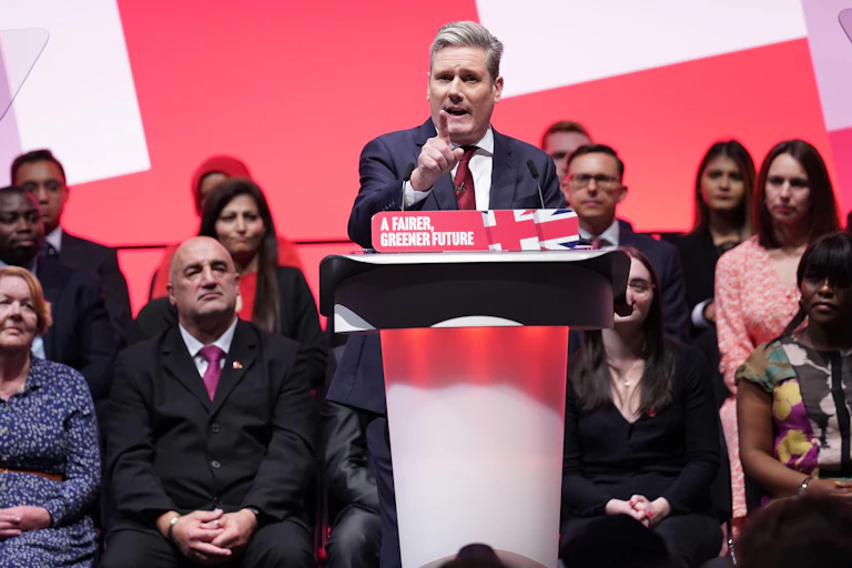 Keir Starmer delivering his conference speech