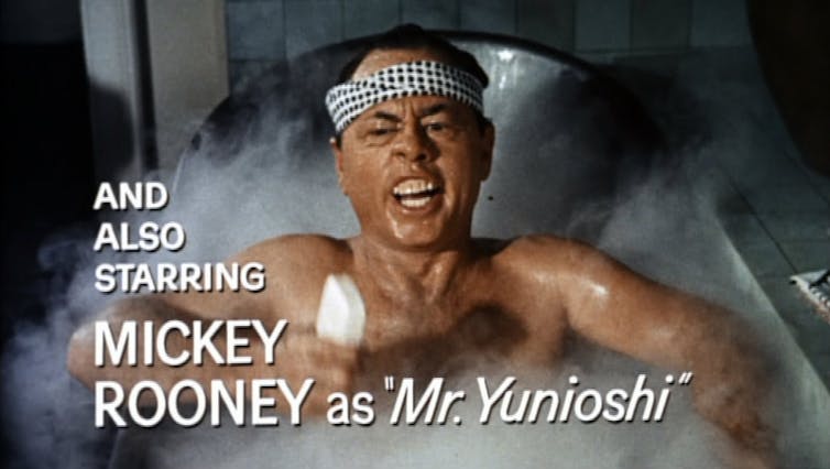 Still from Breakfast at Tiffany's with Mickey Rooney's racist portrayal of'Mr Yunioshi'