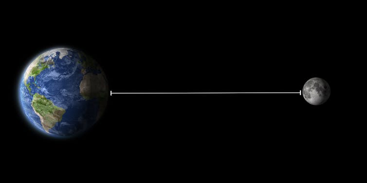 An image of the Earth and its moon from space.