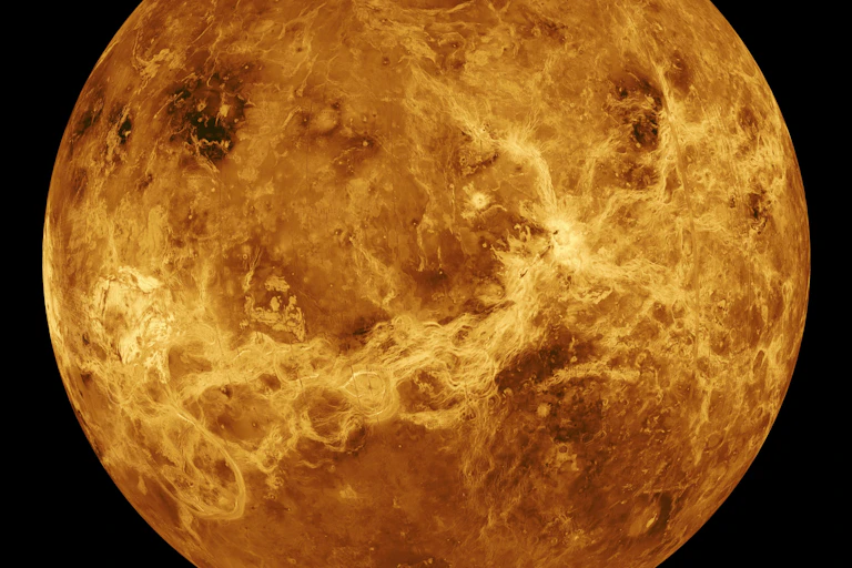 Image of Venus created by mosaic of images from the Magellan spacecraft.