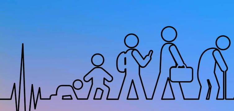 A graphic showing the life-course from baby to old age.