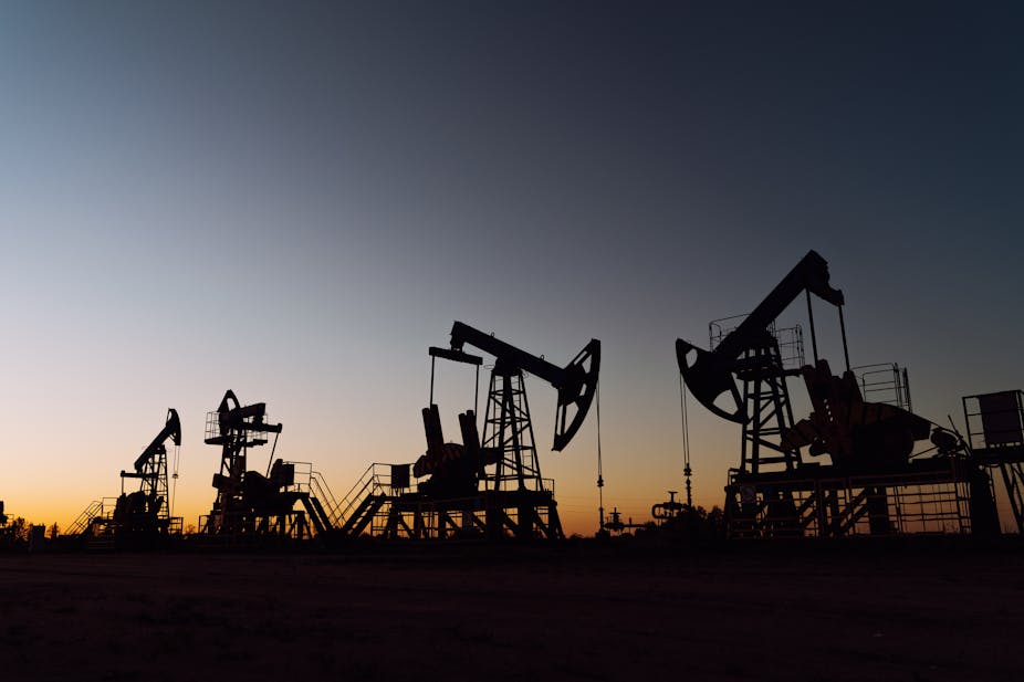 Siberian oil fields against sunset