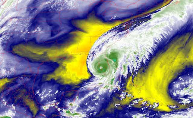 Satellite image of atmospheric water vapor as Hurricane Ian made landfall on Sept. 