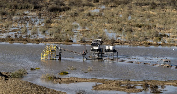 Mining infrastructure on floodplain