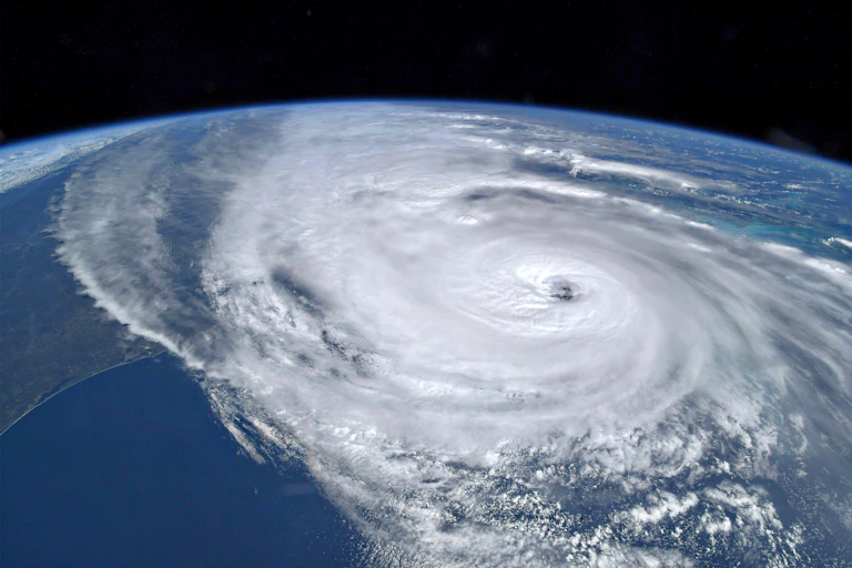 A satellite image of a hurricane.
