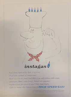 Cartoon image of a man twisting his ear as if it were a control knob for a cooker. Flames come out of his chef’s hat.