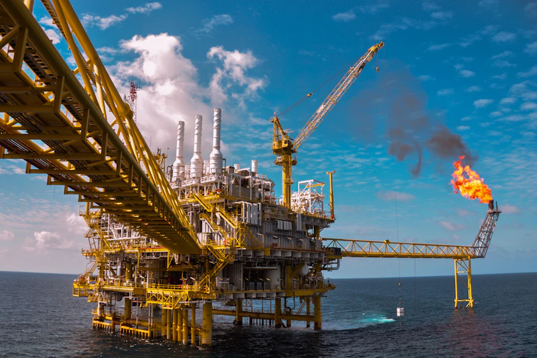 An offshore oil platform that is flaring gas.
