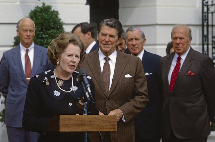 Margaret Thatcher and Ronald Reagan.