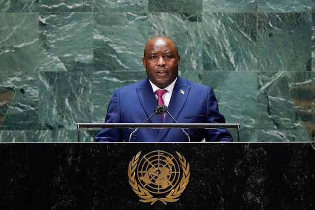 Burundi President Evariste Ndayishimiye addresses the UN General Assembly.